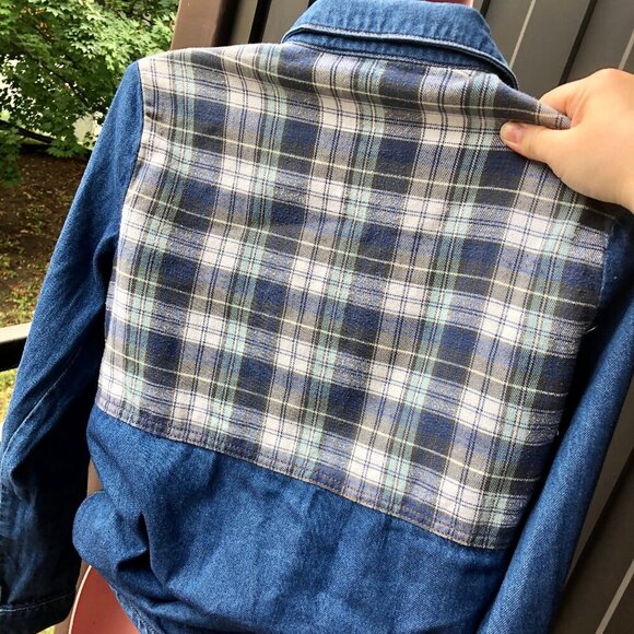 ASOS Women’s Denim Shirt with Plaid Back Yoke Chambray Y2K Western 90s Size 0 US - Picture 2 of 8